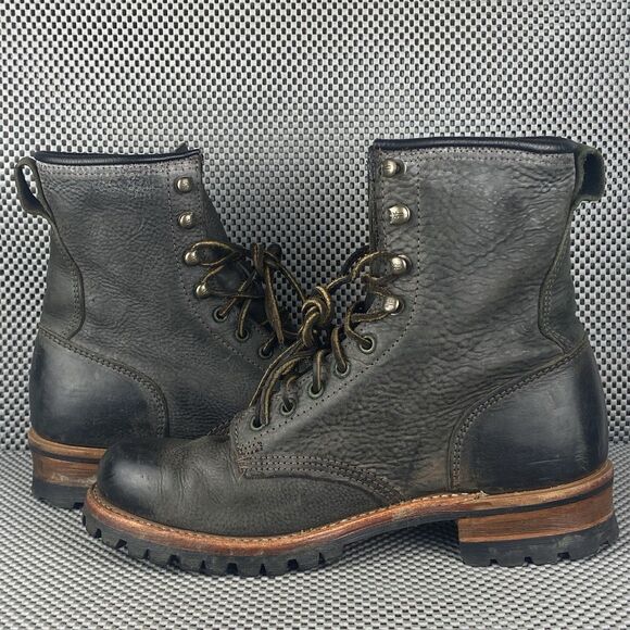 Vintage Frye Logger Combat Boot Mens Size 9 Black Leather Lace Up Made In USA - Picture 5 of 16